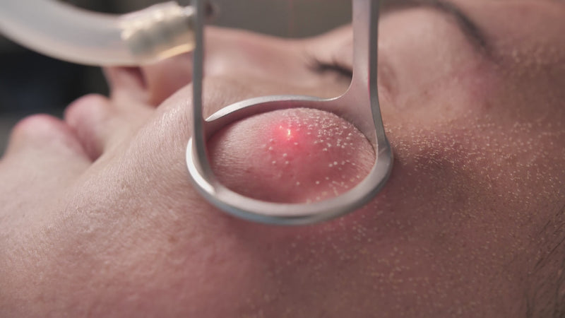 Medical professional performing a laser treatment on a woman to improve skin tone, texture and overall appearance.